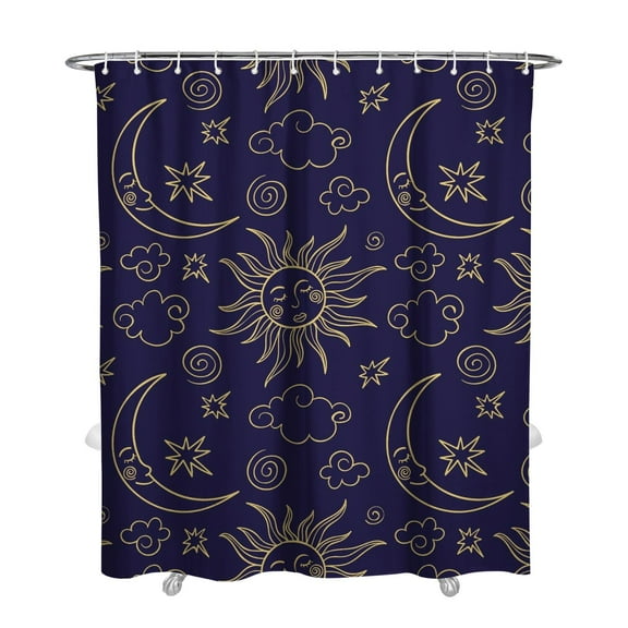 Gothic Celestial Shower Curtain, Starry Night Moon and Sun Print, Witchy Astrology Bathroom Decor, Spiritual Cosmic Aesthetic Fabric, Waterproof 72x84 Curtain with Hooks