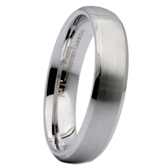 MJ Metals Jewelry Unisex White Tungsten Carbide 5mm Brushed Curved with Polished Edges Ring Size 9.5
