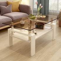 CQSXDA Modern Tempered Glass Brown 39.2"L x 23.4"W x 17.7"H Coffee Table Living Room Easy Assembly