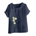 thumbnail image 4 of FloHua Womens Blouses Short Sleeve Round Neck Navy Blouses for Women Clearance Flower Print Button Front Women Casual Plus Size Tops, 4 of 5