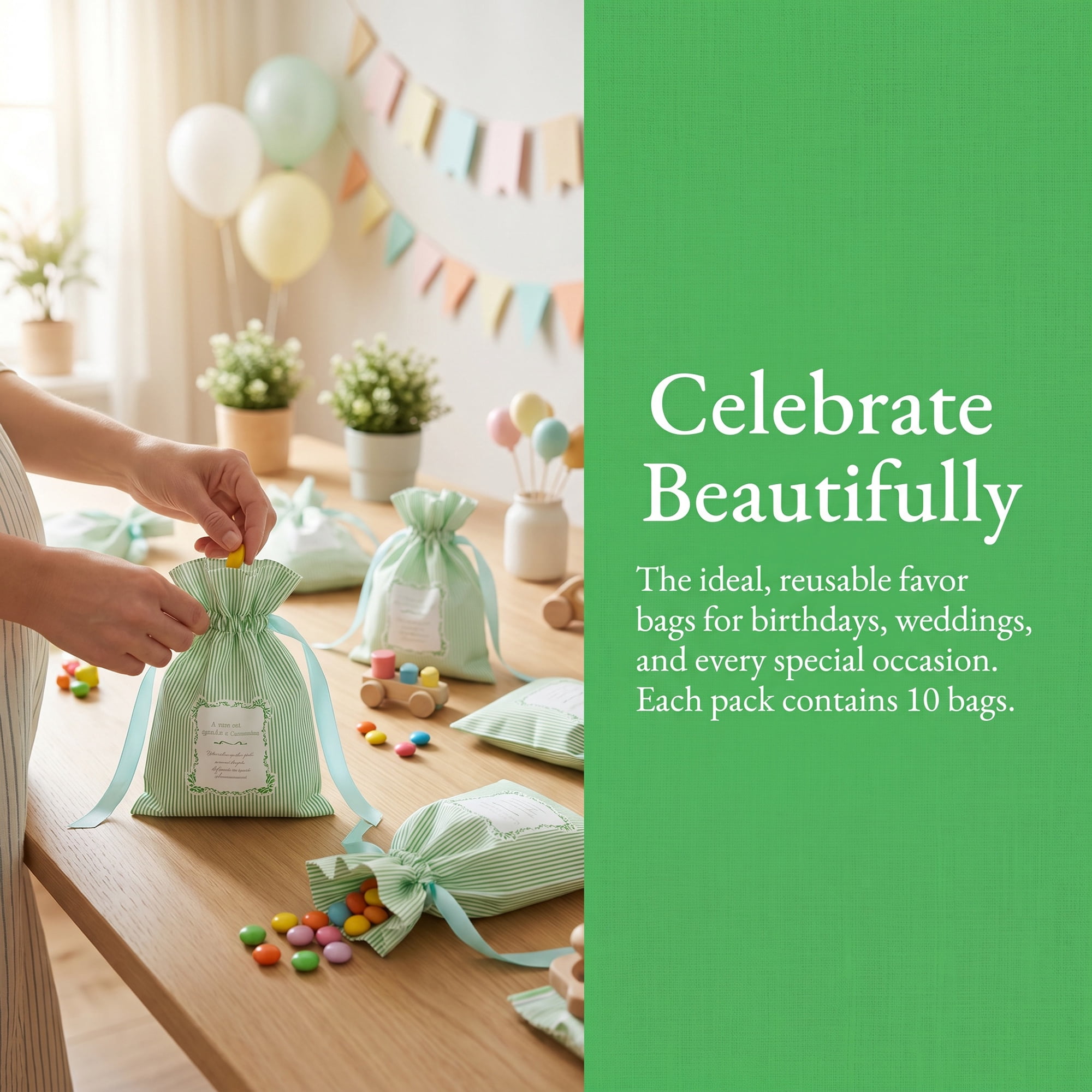 Unique Bargains 10Pcs Multi-Purpose Waterproof Gift Bags with Handles Green 4.7" x 6.7"