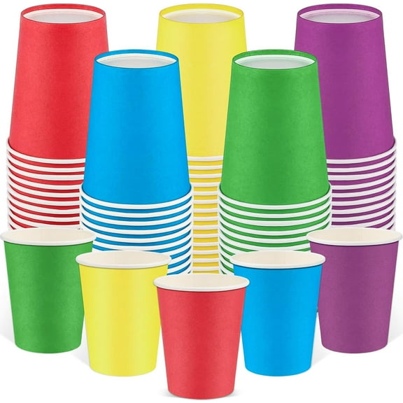 100 Pack Rainbow Paper Cups, 9oz Colored Party Cup Disposable Paper Cups Bulk, Drinking Cup for Easter DIY Birthday Holiday Party Supplies, 5 Colors