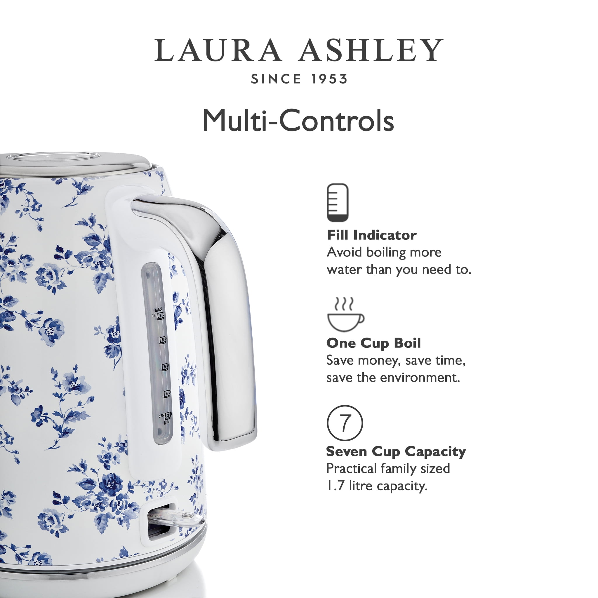 Laura Ashley 17 Liter Electric Jug Kettles, China Rose with Temperature Control