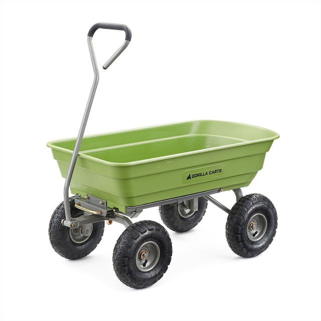 Gorilla Carts 4 Cu Ft Poly Garden Dump Cart with Quick-Release, 600 lb Capacity, Green