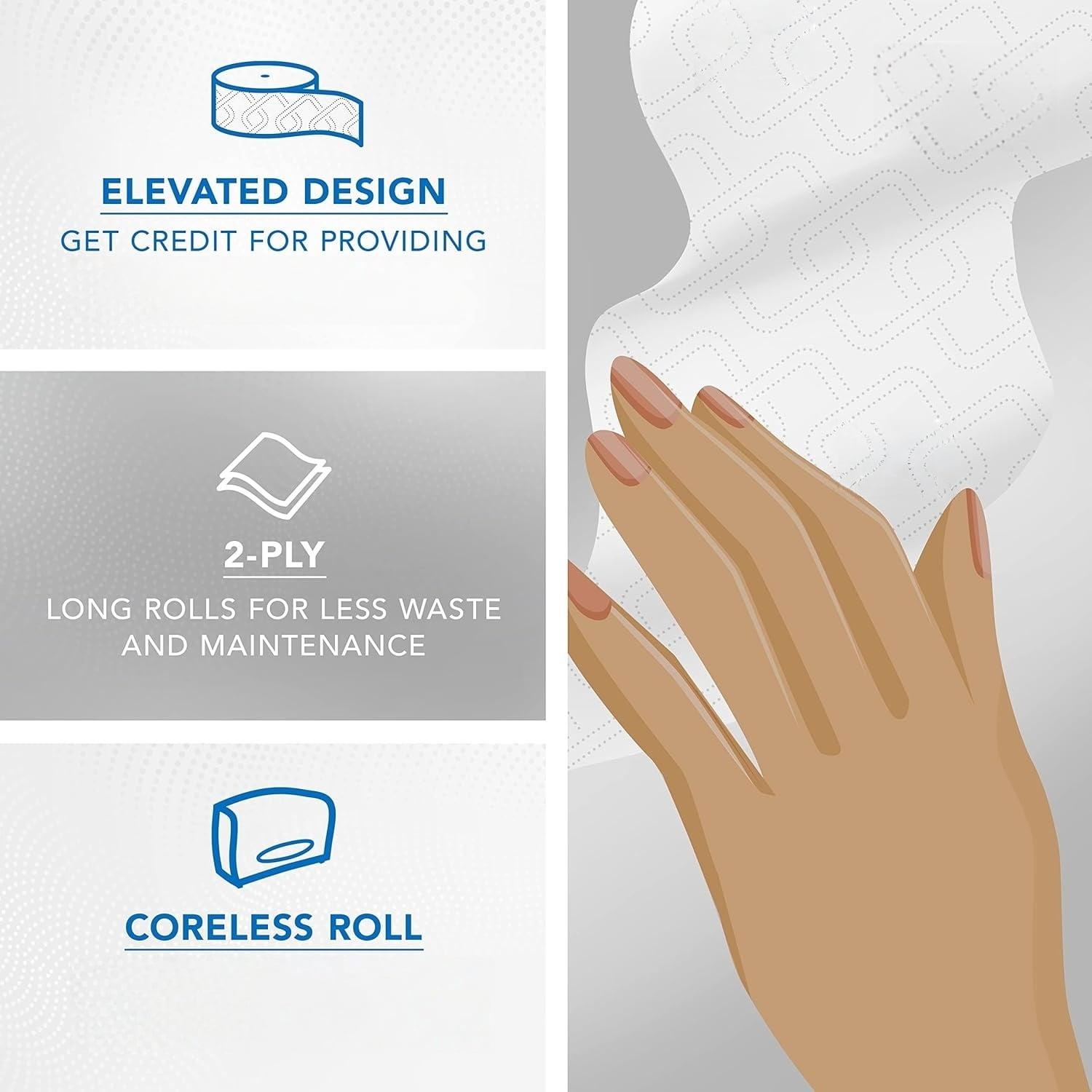 Coreless High-Capacity Jumbo Roll Bulk Toilet Paper (07006), 2-Ply, Elevated Design, White (12 Rolls at 1,150' Each, 13,800'/Case)