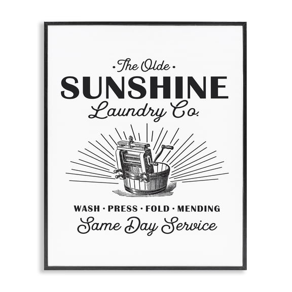 Stupell Industries Traditional Olde Sunshine Laundry Co Vintage Sign Black Framed Giclee Art, 11 x 14, by Lettered and Lined