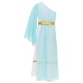 thumbnail image 4 of TiaoBug Girls Ancient Greek Toga One Shoulder Ruffles Maxi Dance Dress for Halloween Festival Show Light Blue 6, 4 of 7