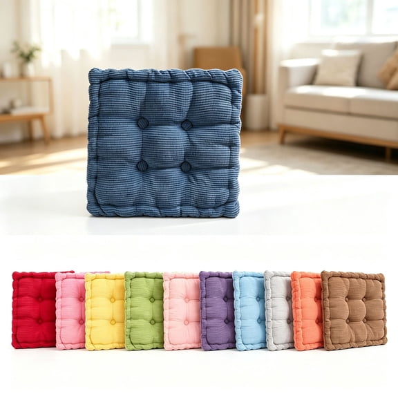 Yoga Meditation Cushion Square Floor Pillow Seat Pad with Button Tufted Design for Mindfulness and Relaxation 16x16 Inches Navy Blue