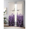 thumbnail image 4 of Purple Lavender Sheer Curtains 2 Panels Set Welcome Spring Pastoral Lihgt Filtering Rod Pocket Voile Drape, Semi Sheer Window Curtains for Bedroom Living Room, 52"x84", 4 of 5