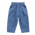 thumbnail image 3 of Huanglei Boys Summer Pants Loose Fit Casual Straight Leg Trousers Proof Everyday Wear ，School Jeans For Boys /Size 3-4 Years(Dark Blue), 3 of 4