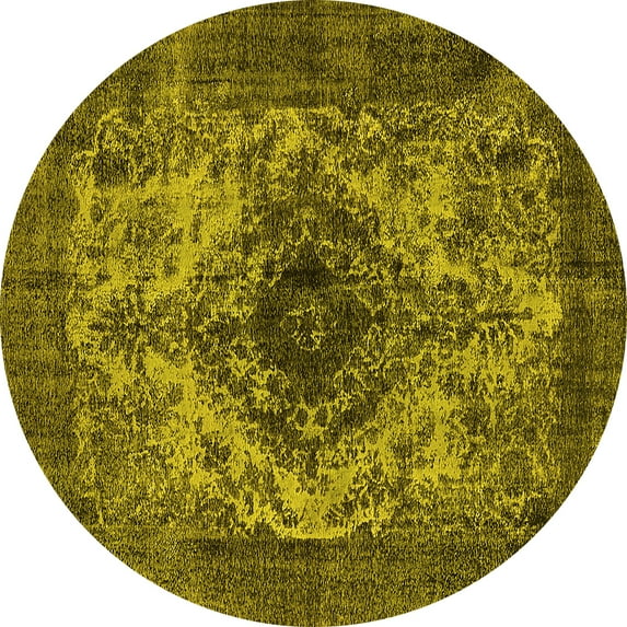 Ahgly Company Indoor Round Oriental Yellow Industrial Area Rugs, 3' Round