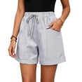 thumbnail image 5 of Ihhxva Cotton Beach Shorts for Women High Waist Elastic Drawstring Striped Adjustable Flat Front with Pockets Stretchable Exterior Pocket Summer Casual Workout Lounge S-2XL, 5 of 9