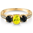 thumbnail image 3 of Gem Stone King 2.30 Ct Oval Canary Mystic Topaz Black Sapphire 18K Yellow Gold Plated Silver Ring (Size 5), 3 of 6