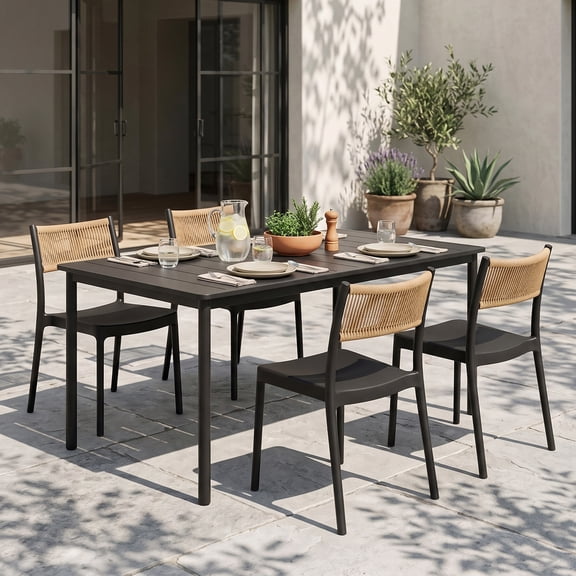 Avaloomia Home Outdoor Stacking Dining Chairs Set of 4, Plastic Patio Dining Chairs, All Weather No Assembly Outdoor Patio Chairs Armless & Anti-Slip for Garden Porch Deck Backyard, Black