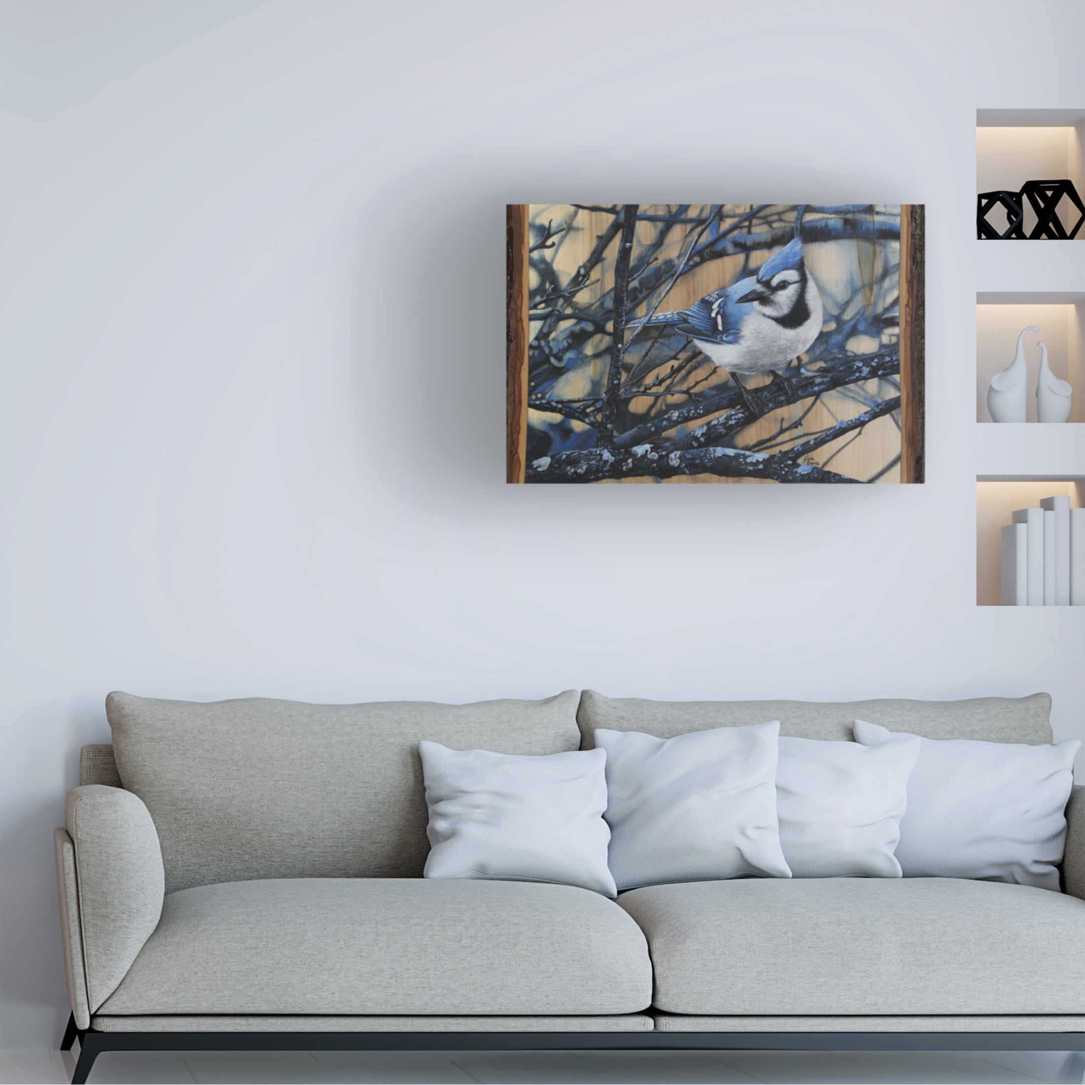 Canvas Wall Art - Jim Brune 'The Blue Jays Blues' Wall Art for Living Room, Bedroom, or Office Décor by Trademark Fine Art - 19 x 12 Inches