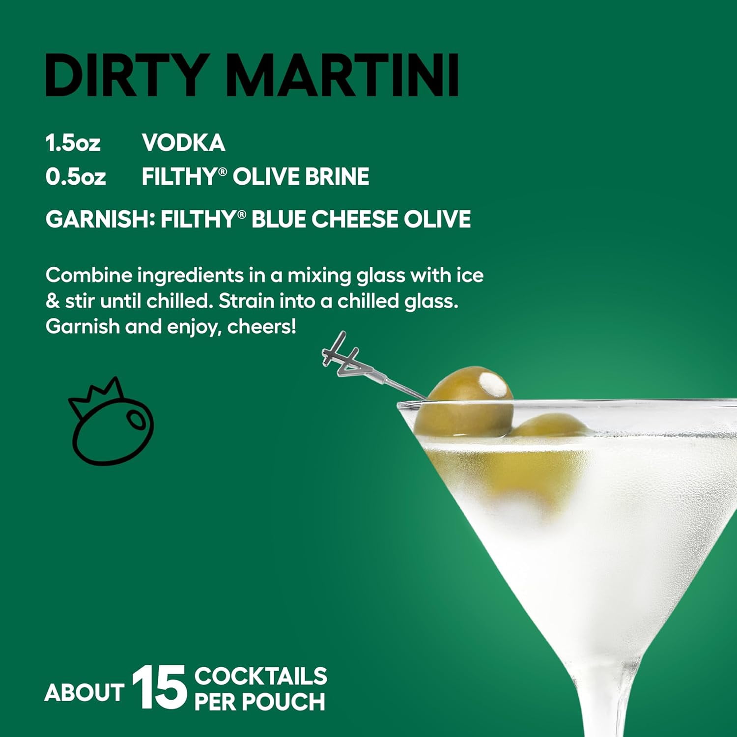 Filthy Olive Brine Premium Cocktail Mixer, 8oz Single Pouch
