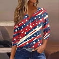 thumbnail image 2 of Women's Patriotic Star Print 250th Anniversary USA Shirt V-Neck Button 3/4 Sleeve T-Shirt, 2 of 5
