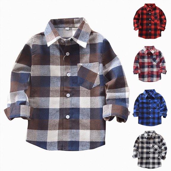 Splozh Fall Toddler Girl Clothes Boys' Button-Down Shirts Cowboy Plaid Long Sleeve for Toddler Kids Outfit,Watermelon Red,7-8 Years