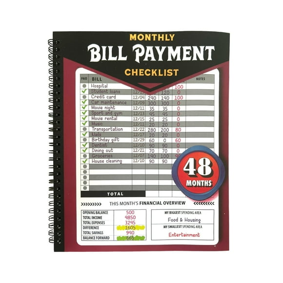 Monthly Bill Payment Checklist: Bill Notebook the 4 Year for Families & 960 Billing Records Included!