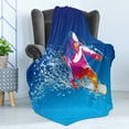 thumbnail image 4 of Youth Soft Flannel Fleece Throw Blanket, Colorful of a Young Man Snowboarding on Blue Background with Paint Splashes, Cozy Plush for Indoor and Outdoor Use, 60" x 80", Multicolor, by Ambesonne, 4 of 5