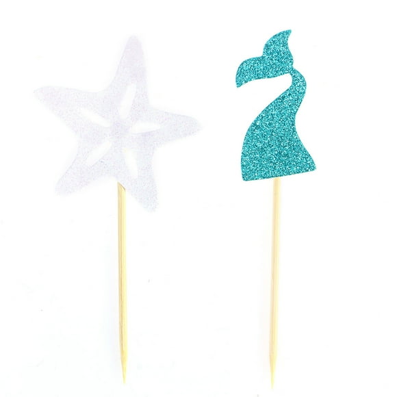 BEADCEST 24Pcs Cake Toppers Cupcake Toppers Assorted Color Cardstock Mermaid Birthday Cupcake Toppers for Events