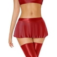 thumbnail image 6 of Shiny Glossy Skirt for Women Low Rise Oil Sheer Miniskirt Ruffled Flirty Ultrashort Mini Skirts Solid Color Seamless Pleated Short Skirt for Club Party Valentine's Day, 6 of 6