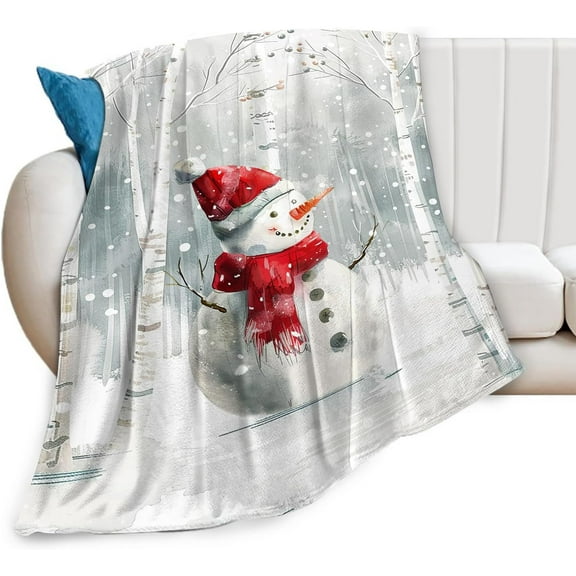 Snowman Blanket Ultra Soft Cozy Birch Tree Snowman Blanket Fleece Fuzzy Plush Winter Christmas Blanket Decor Gifts for Women Women Adults Couch Sofa 50"x40"