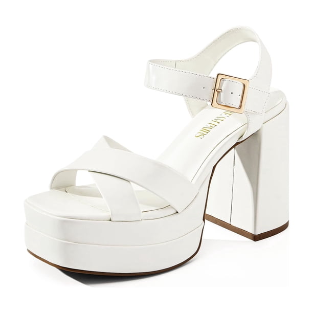 Sandalia DREAM PAIRS SDHS2330W Tacones Gruesos Plataforma Blanca