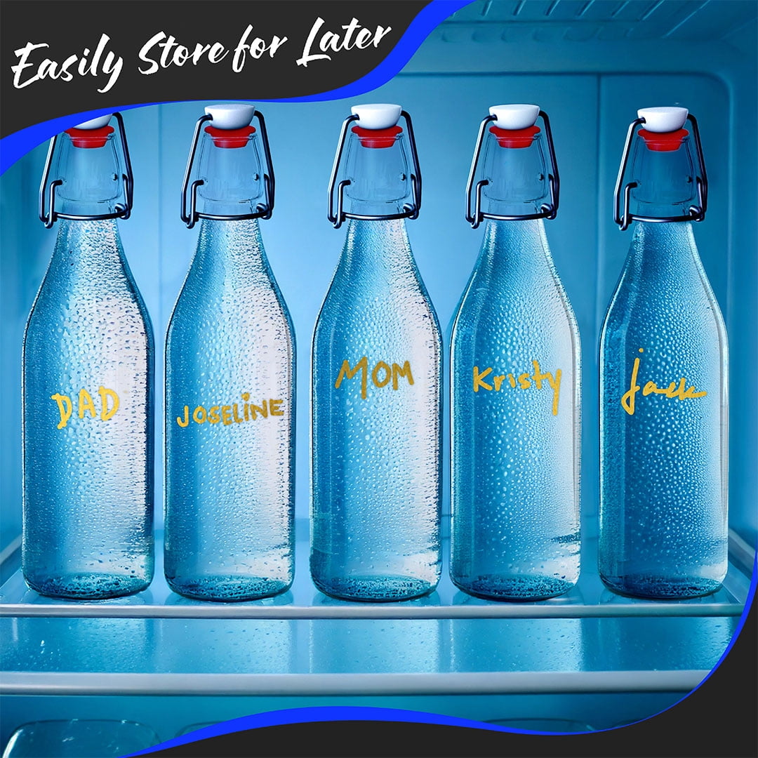 Nevlers 17 oz Round Swing Top Glass Bottles (Pack of 6) | Includes Funnel, Brush and Marker