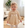 thumbnail image 4 of RUINIXCW Baby Girl Fall Outfits Goose/Strawberry Long Sleeve Ruffled Smocked Bubble Romper Dress and Bow Headband 2 Piece Set, 4 of 9