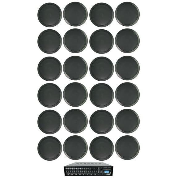 Rockville 4-Zone Multi Room Matrix Amplifier (24) 8" 70v Black Ceiling Speakers