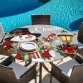 thumbnail image 6 of Grey Snowman Christmas Round Tablecloth, Fitted Table Cover with Elastic for 45"-54" Round Tables, Xmas Snowflake Botanical Table Cloth Outdoor Indoor Dinning Party Waterproof Tablecloths, 6 of 7