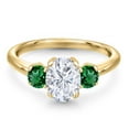 thumbnail image 3 of Gem Stone King 18K Yellow Gold Plated Silver Green Nano Emerald Ring Set with Moissanite (2.10 Cttw), 3 of 7
