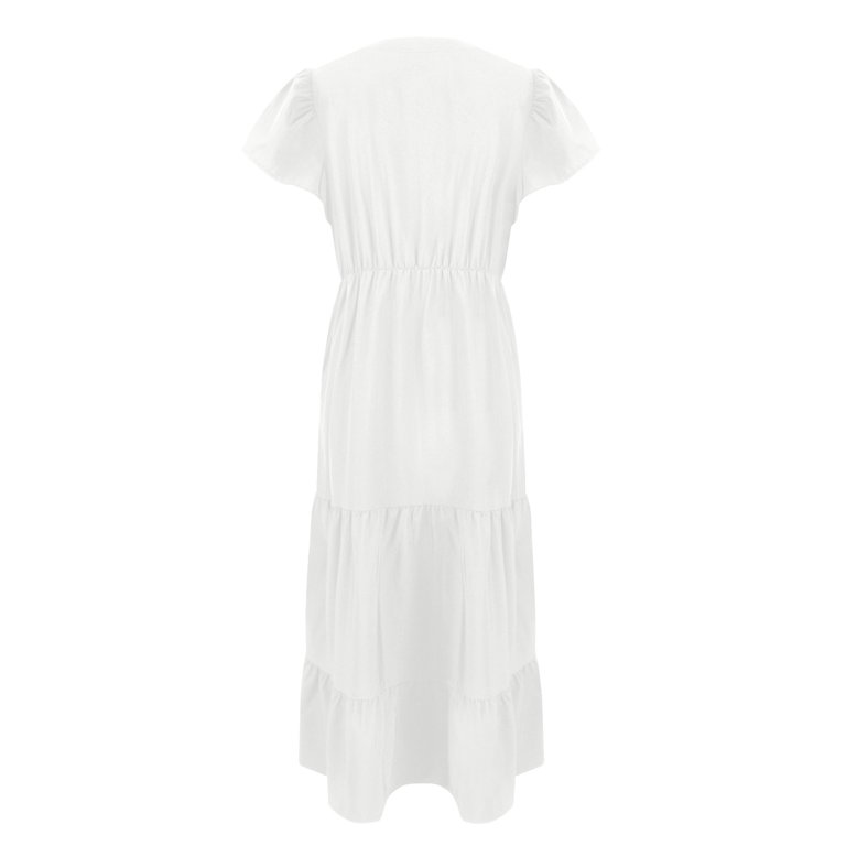 Nisorays Plus Size Dresses for Women A Line Maxi Dress Tiered Ruffled long  Swing Dress with Pockets Elegant V Neck Flowy Long Dresses White 5XL -  Walmart.com