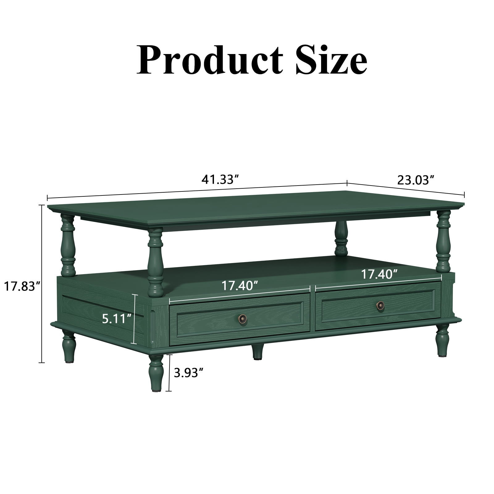 HLR 41" Mid Century Modern Coffee Table with Drawer Storage, Assembled Wood Center Table for Living Room, Green