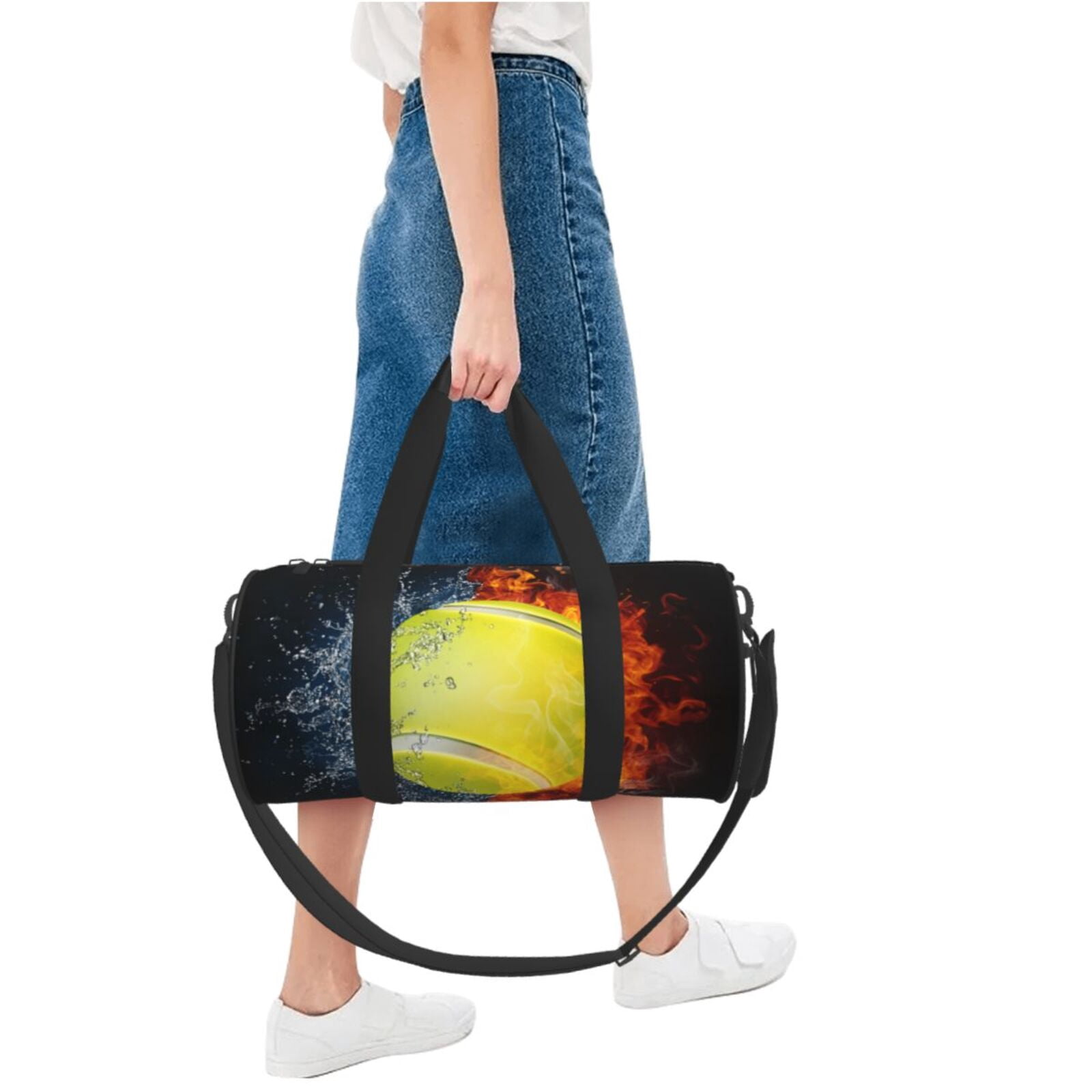 Vsdgher Tennis Ball In Fire And Water 45L Foldable Duffel Bag, Sports Gym Bag,Overnight Bag, Portable Weekender Bag for Airplanes
