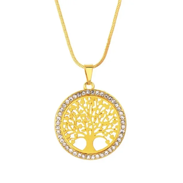 FSUNION 2025 nueva moda Árbol de la vida cristal redondo pequeños colgantes collar pendientes elegantes para mujeres gargantillas joyería regalos
