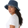 thumbnail image 2 of Kukuzhu Frayed Denim Bucket Hat Distressed Jean Fisherman Cap Wide Brim Boonie Sun Hat Packable Beach Cap for Women Men, 2 of 7
