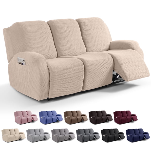 Nvzi Funda de sofá elástica de jacquard, funda de poliéster para sillón reclinable, fácil de instalar, lavable, protector de sofá de 3 plazas (caqui)