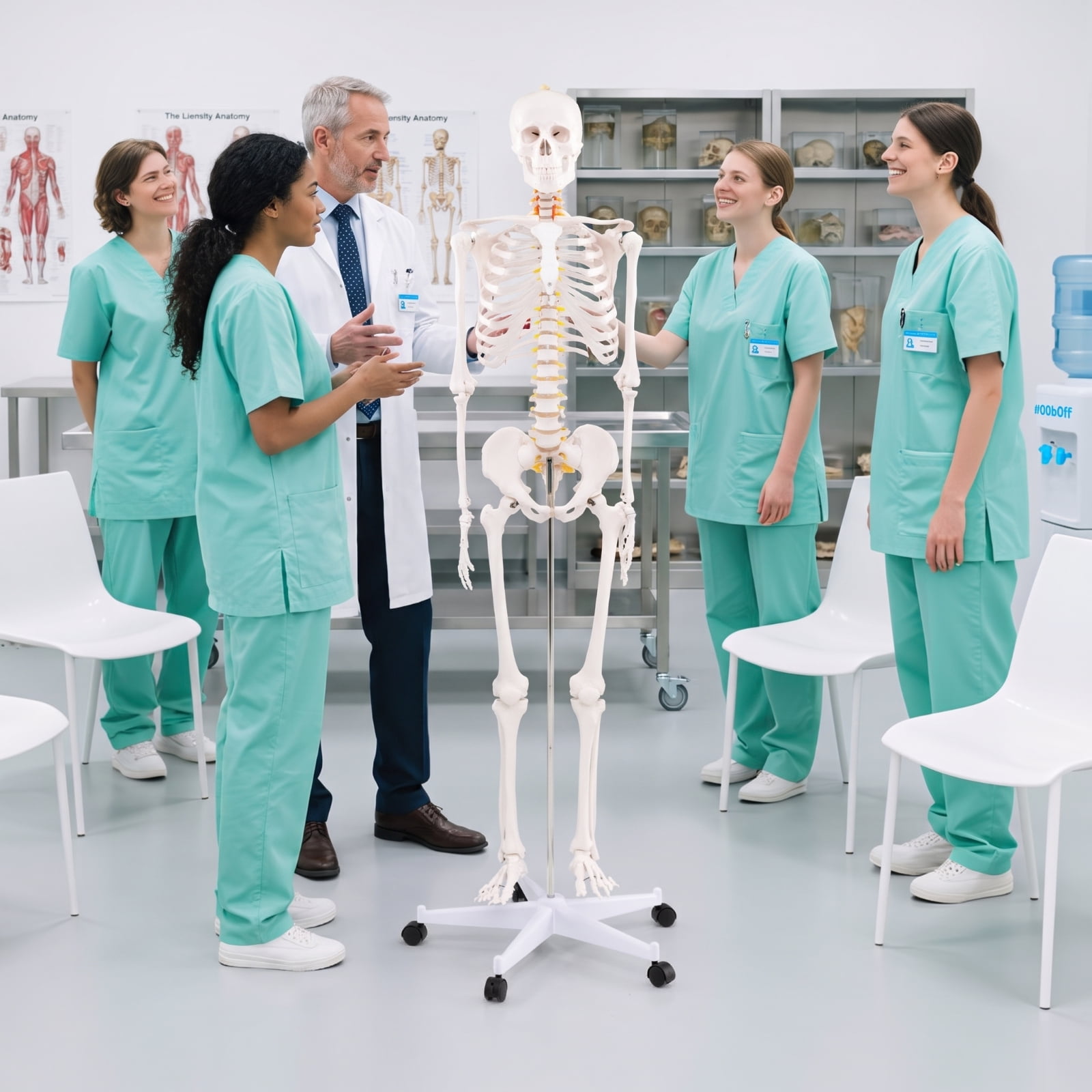 SUGIFT 70.8 Inch Life Size Human Skeleton Model for Anatomy with Removable Skull Cap Movable Jaw Extractable Teeth and 5 Claw Rolling Metal Base for Classroom