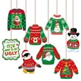 thumbnail image 2 of Christmas Ugly Sweater Hanging Decorations Multiple Styles, Featuring Santa Snowman Penguin Tree Patterns Plus "It's About To Get Ugly" Sign, Ideal For Big Kids Teens And, 2 of 6