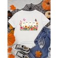thumbnail image 1 of Halloween T-shirt - Halloween Women'S Floral Short Sleeve T-Shirt - Cute Little Ghosts in Flower Bush, Round Neck, Casual Style, Versatile for Casual Attire, Vacation, and Everyday Outfits, 1 of 6