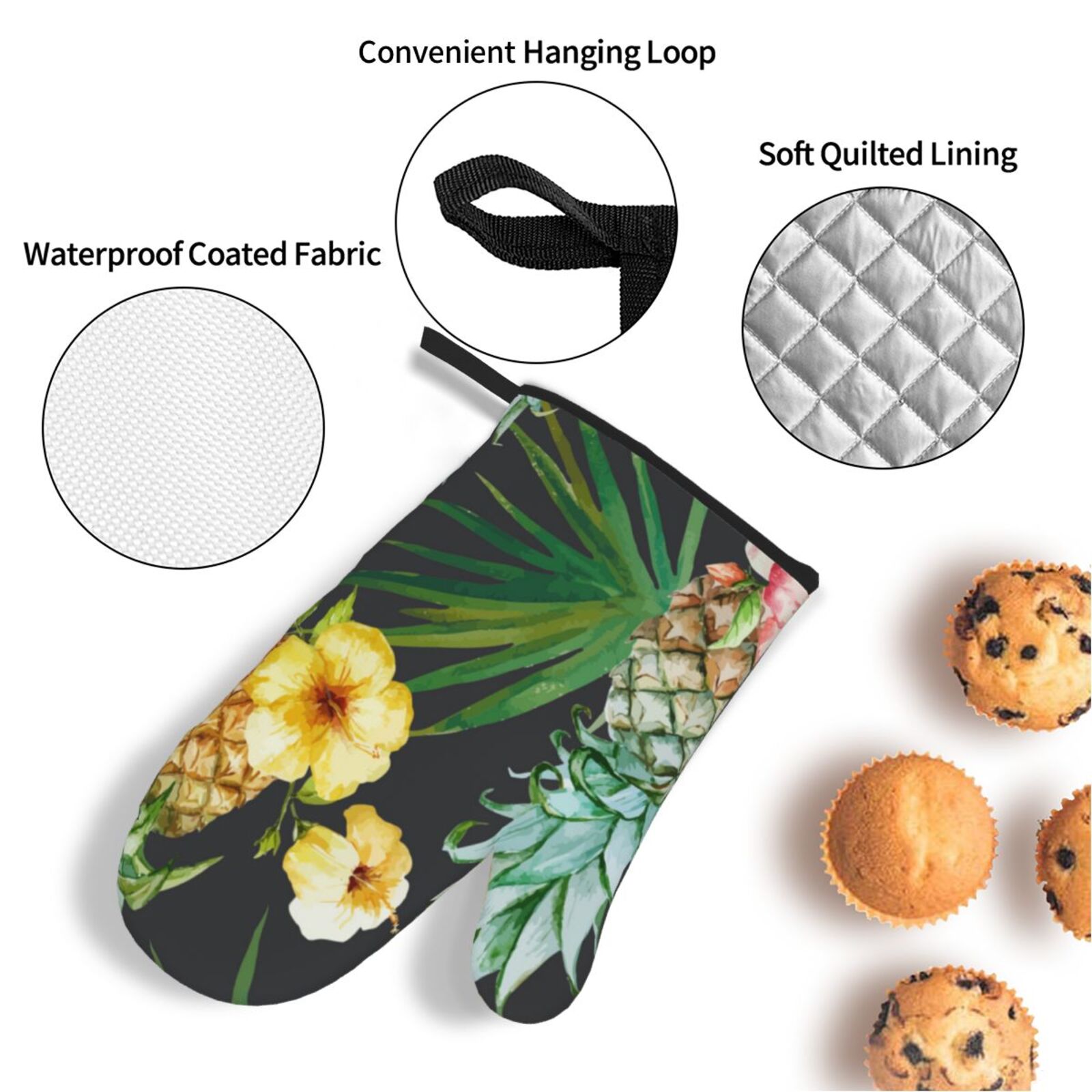 Tropical Pineapple Hawaii Floral 4Pcs Oven Mitts and Pot Holders Sets Oven Kitchen Gloves Hot Pads for Cooking BBQ Baking Grilling