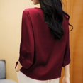thumbnail image 7 of ZANZEA Women 3/4 Sleeved Tops Crew Neck Satin Blouse Baggy OL Shirts, 7 of 7