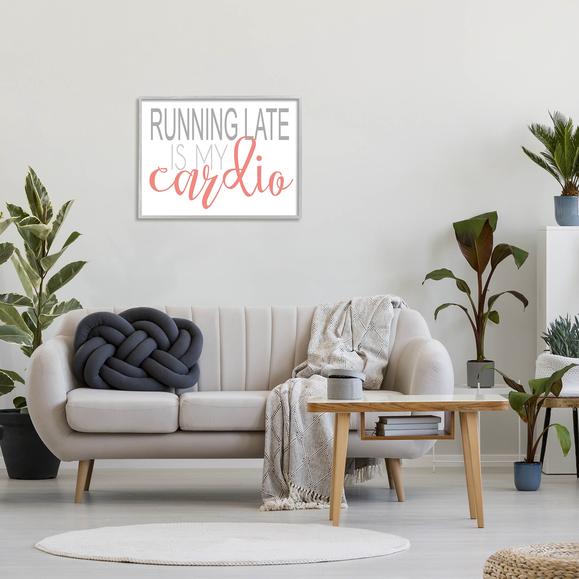 Stupell Industries Running Late Is My Cardio Funny Graphic Art Gray Framed Art Print Wall Art, Design by Alli Rogosich
