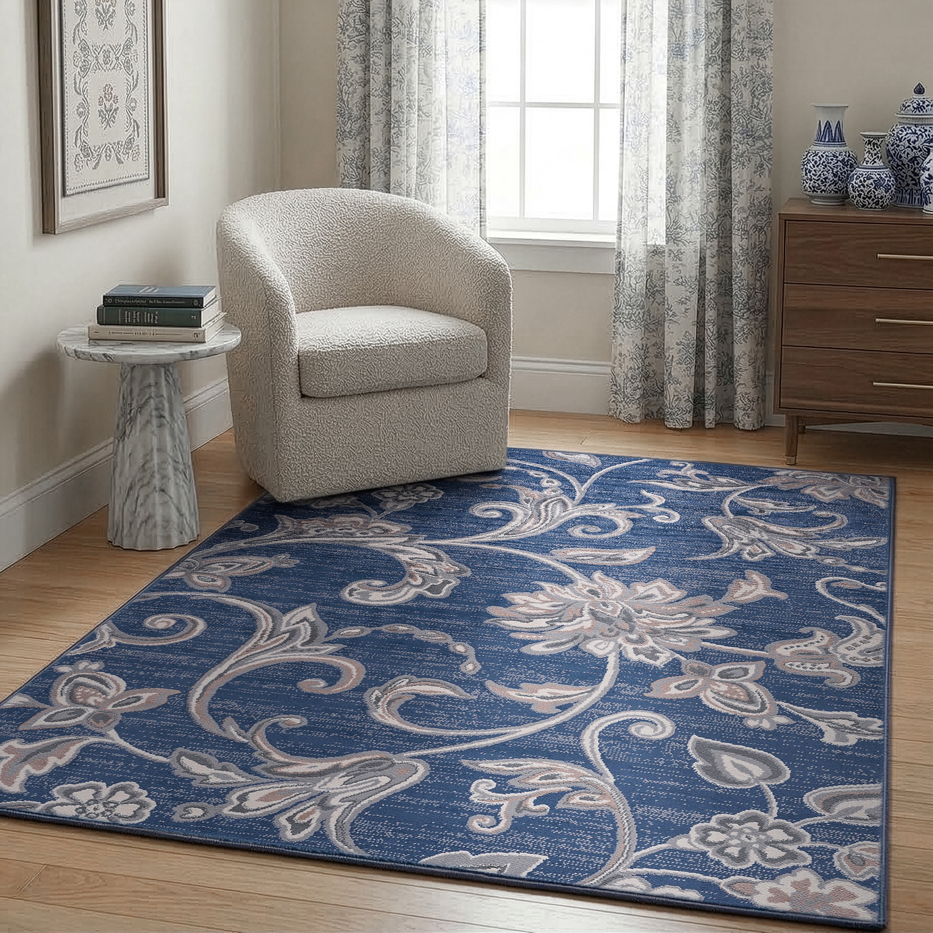 Madison Transitional 9' x 12' Navy and Cream Polypropylene Indoor Area Rug
