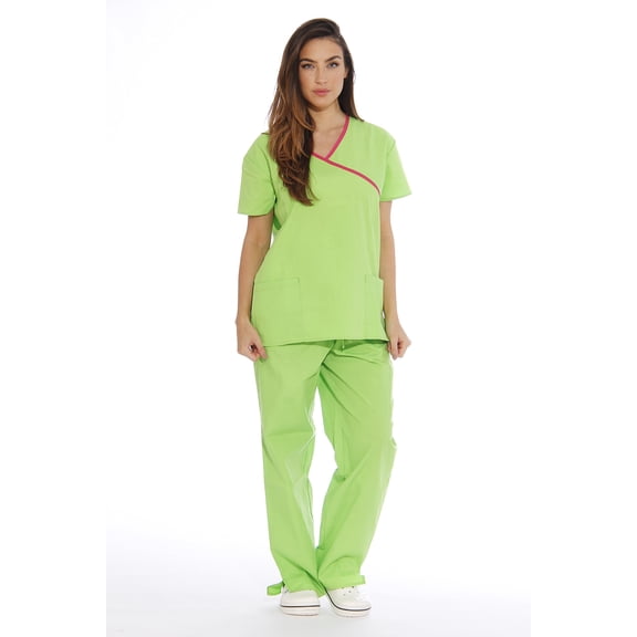 11149W Just Love Women's Scrub Sets / Medical Scrubs / Nursing Scrubs - L (Extra Small, Green Apple With Fuchsia Trim)