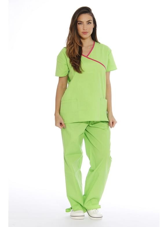 11149W Just Love Women's Scrub Sets / Medical Scrubs / Nursing Scrubs - L (Extra Small, Green Apple With Fuchsia Trim)