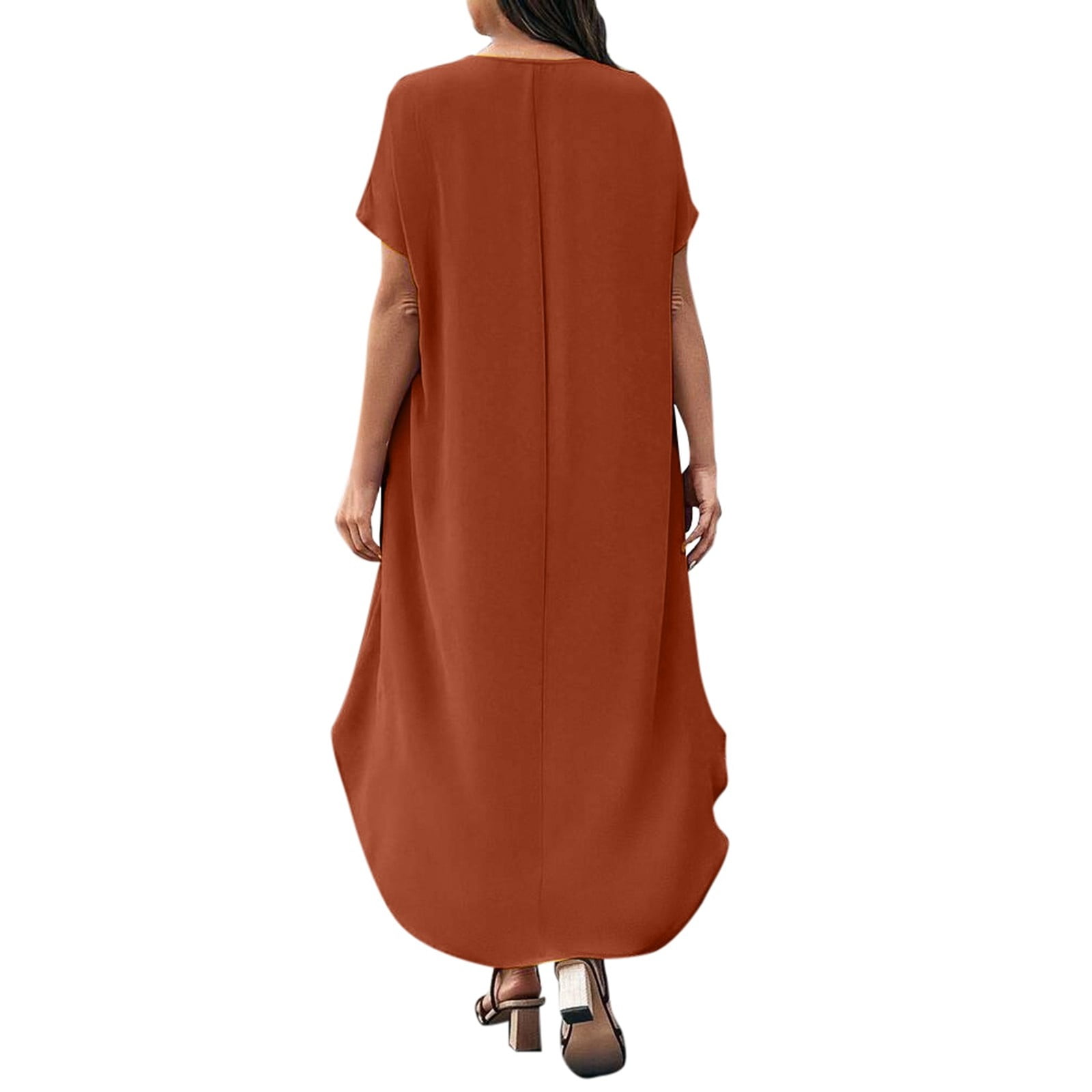 Plus Size Maxi Dresses Curvy Women Ladies Spring Summer V Neck Solid Color  Loose Fit Plus Size Dress Plus Size Sundress Brown XXL - Walmart.com