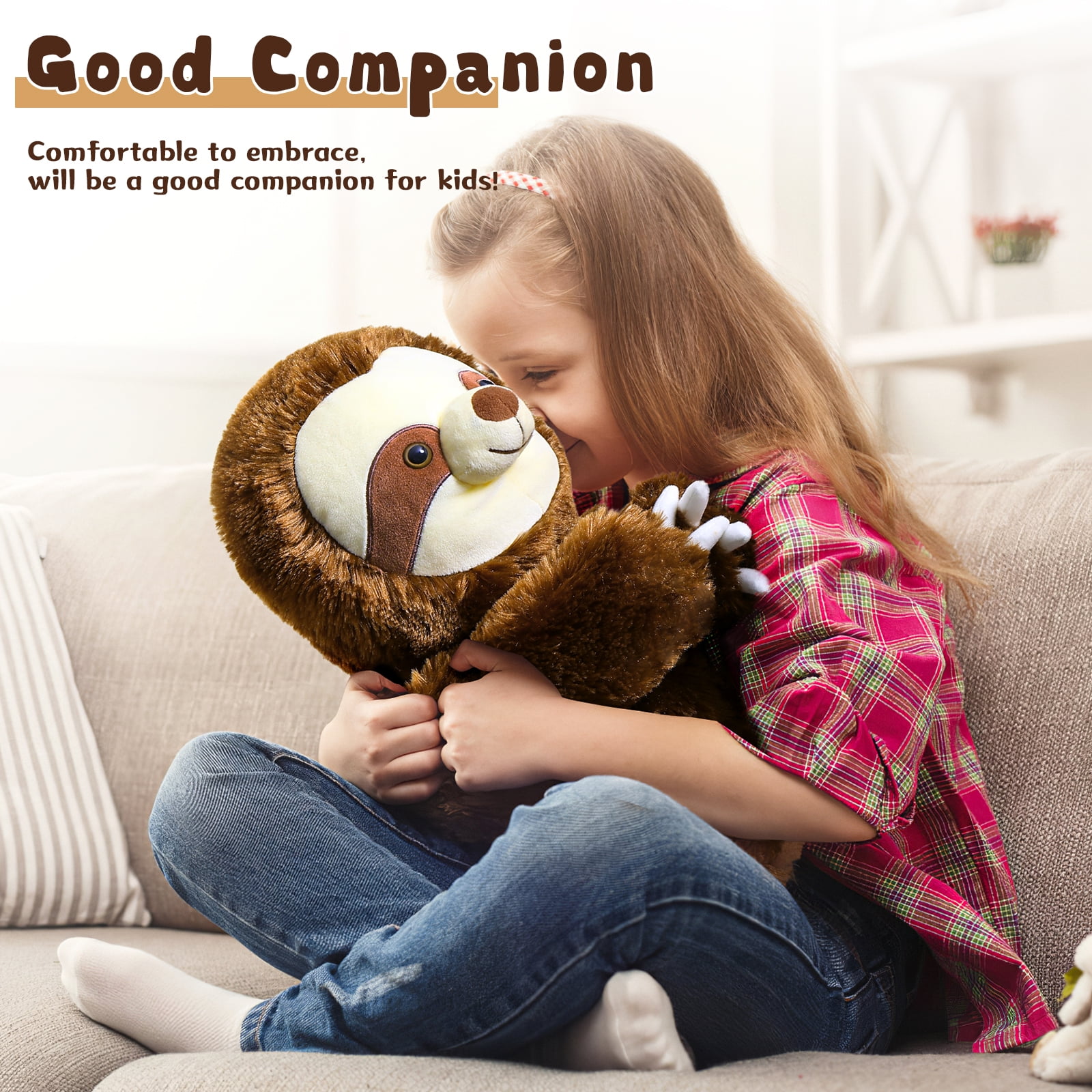 MorisMos 24" Sloth Stuffed Animal Mommy Sloth Plush Toy with 4 Baby Plush Toys